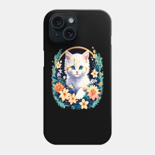 Beautiful white ktiten surrounded by spring flowers Phone Case