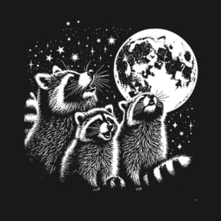 Three Raccoon Howling At The Moon T-Shirt