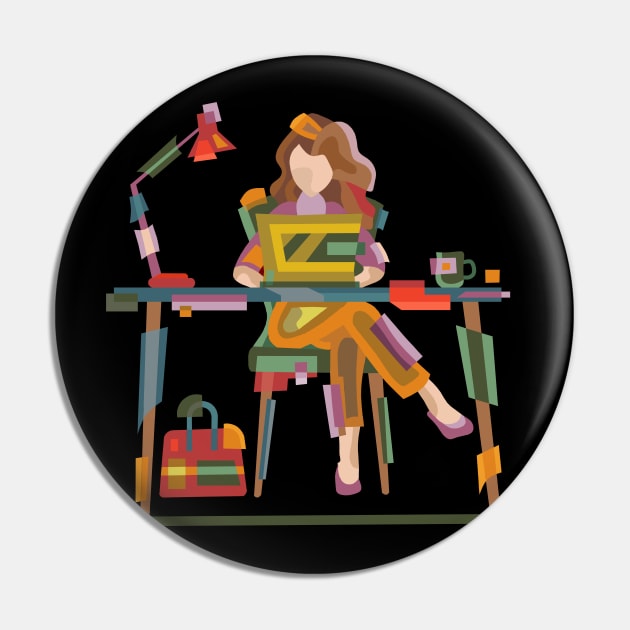 A GIRL WORKING SINCERELY IN LAPTOP Pin by STYLIZED ART