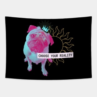 Pug Reality Dog Vaporwave Party Techno Glitch Fun Tapestry