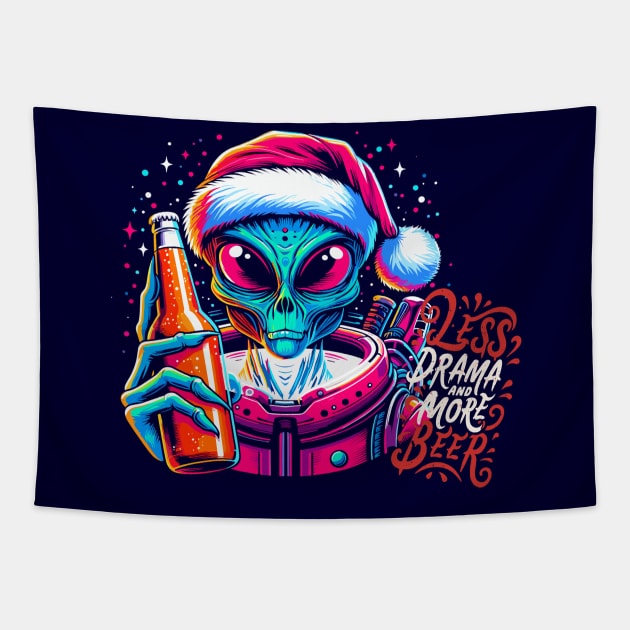 Galactic Santa Alien Toasting Holiday Cheers Tapestry by WEARWORLD