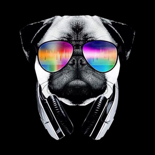 Trippy Pug Dog Wearing Music Equalizer Sunglasses by Wishtopia