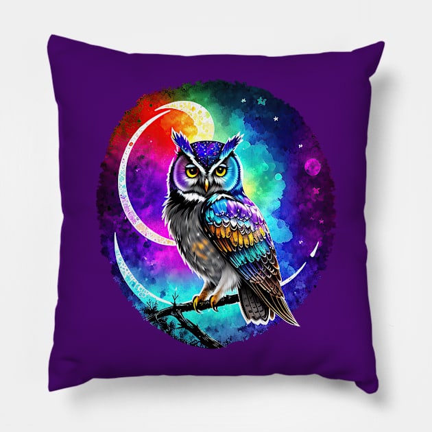 Mystical Moonlight Owl Pillow by Alpenglow Workshop