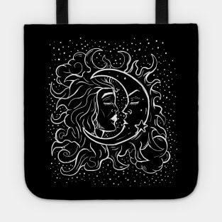 Sun and Moon Witchy Goth Hand Drawn Tote