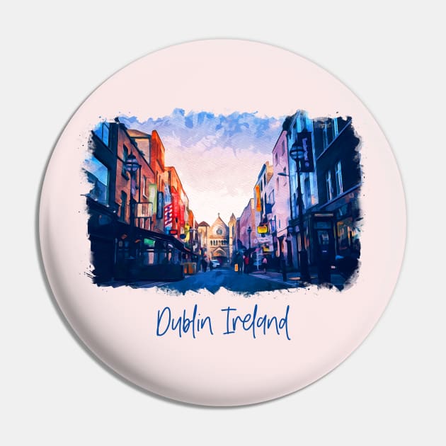 Watercolor Painting - Ireland Dublin, Streets Pin by Eire