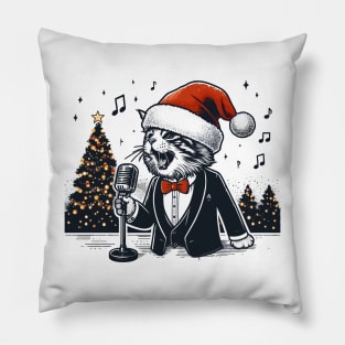 Maine Coon Cat Singing Christmas Pillow