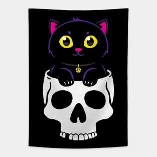 Kitty In Skull Tapestry