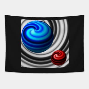 A small red planet and a large blue planet Tapestry