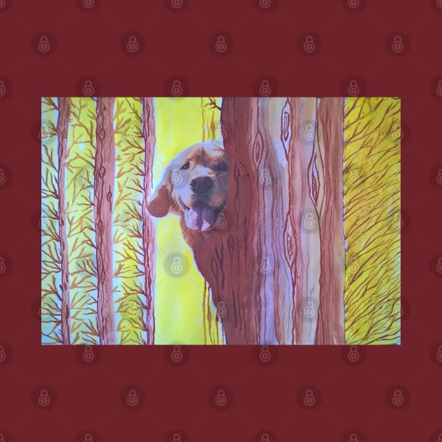 Dog in the magic forest. Mixed media art. by Maltez