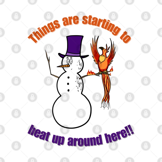 Things are starting to heat up around here, global warming, melting snowman, burning phoenix by Art from the Machine