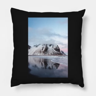 Vestrahorn Mountains by the Black Sand Beach in East Iceland Winter Photography Pillow