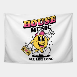 HOUSE MUSIC  - Retro Mascot All Life Long (black/pink) Tapestry