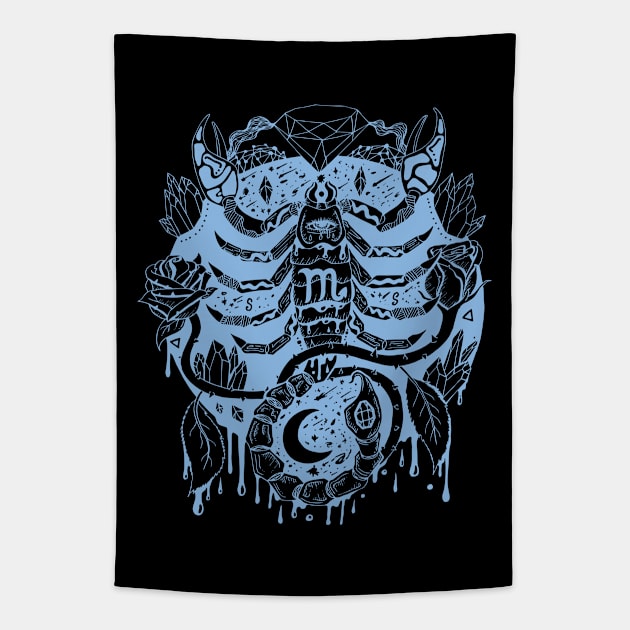 Light Blue Mystic Scorpio Zodiac Tapestry by kenallouis