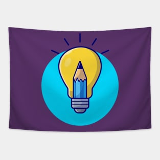 Lamp With Pencil Cartoon Vector Icon Illustration Tapestry