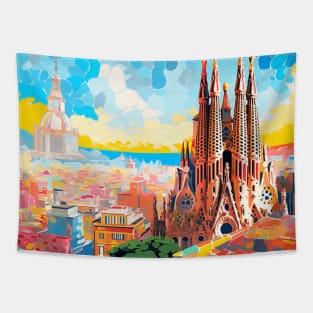 A Pop Art Travel Print of Barcelona - Spain Tapestry