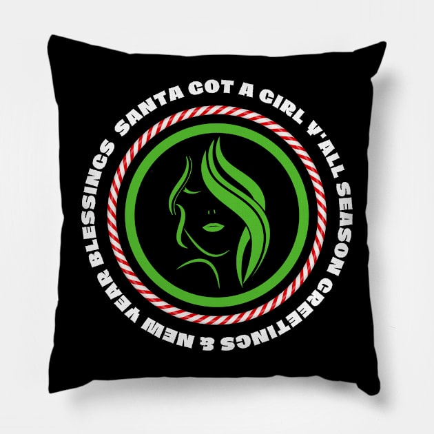 Santa Girl Christmas Peppermint Pillow by GraphXFashions