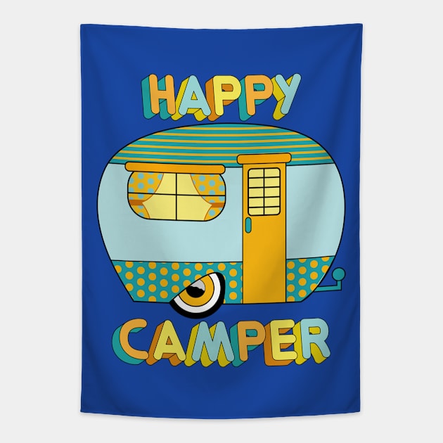 Happy Camper - Camper Art Tapestry by Designoholic