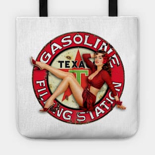 Vintage Texaco Gasoline Filling Station Sign - Pinup Girl Tote