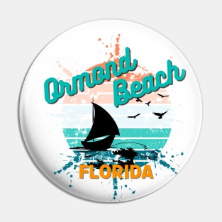 Ormond Beach Florida Retro Exploding Sunset Pin