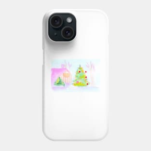 christmas landscape, christmas, winter, new year, holiday, festive, landscape, architecture, watercolor, design, art, painting, color Phone Case