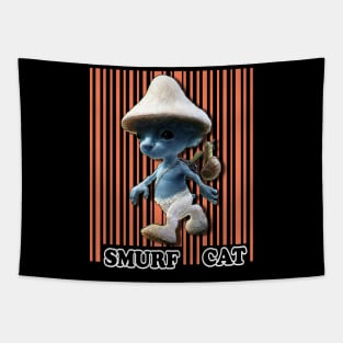 Funny Smurf cat Meme.Blue mushroom Cat meme. Tapestry