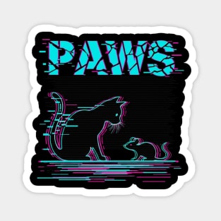 Unique Glitch Art Cat Gift - Retro PAWS Parody Kitten Lover Tee Magnet