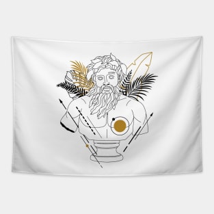 Poseidon (Neptune). Creative Illustration In Geometric And Line Art Style Tapestry