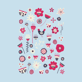 Scandi Birds and Flowers T-Shirt