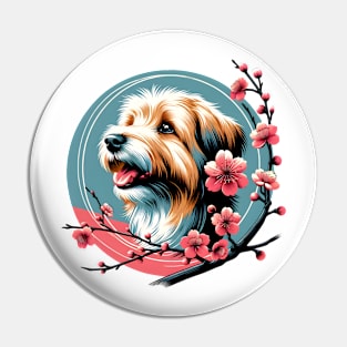 Tibetan Terrier Enjoys Spring Cherry Blossoms Pin