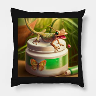 Gecko on a Makeup Jar Pillow