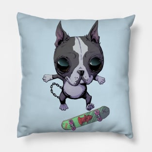 Boston Terrier Skateboarding Gift For Boston Terrier Owners and Lovers Pillow