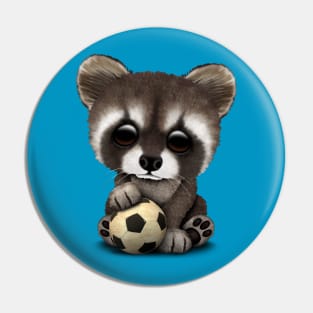 Cute Baby Raccoon With Football Soccer Ball Pin