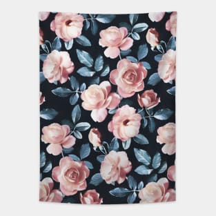 Old Fashioned Moody Roses in Salmon and Blue Grey Tapestry