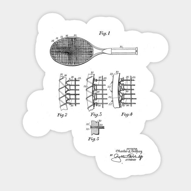 Tennis Racket Vintage Patent Drawing Patent Sticker Teepublic