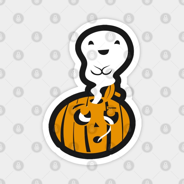 Cute Ghost Emerging From Shocked Jack-O-Lantern - Children's Halloween Illustration Magnet by SubtleSplit