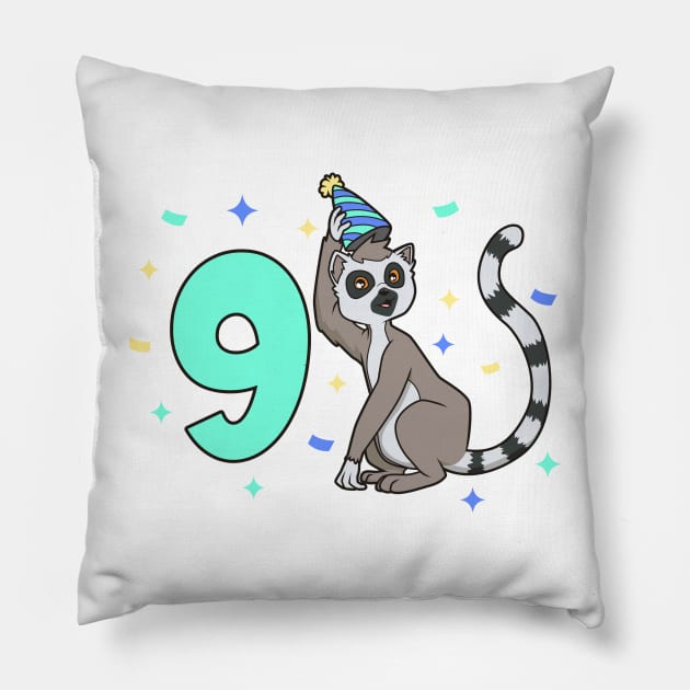 I am 9 with lemur - kids birthday 9 years old Pillow by Modern Medieval Design