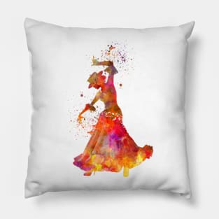 Gypsy woman dancing flamenco dancer silhouette in watercolor Pillow