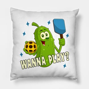 Cute Cartoon Pickle Wanna Play Pickleball Pillow