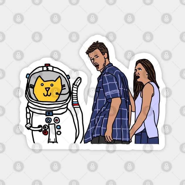 Distracted Boyfriend Meme Sci Fi With Space Cat Magnet by ellenhenryart