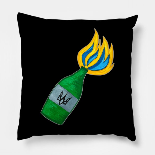 Molotov cocktail. Petrykivka painting. Make art not war Pillow by Motanka