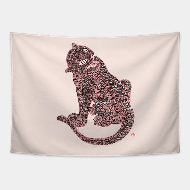 Pink Tiger -Minhwa Korean folk art Tapestry by joyfultaylor