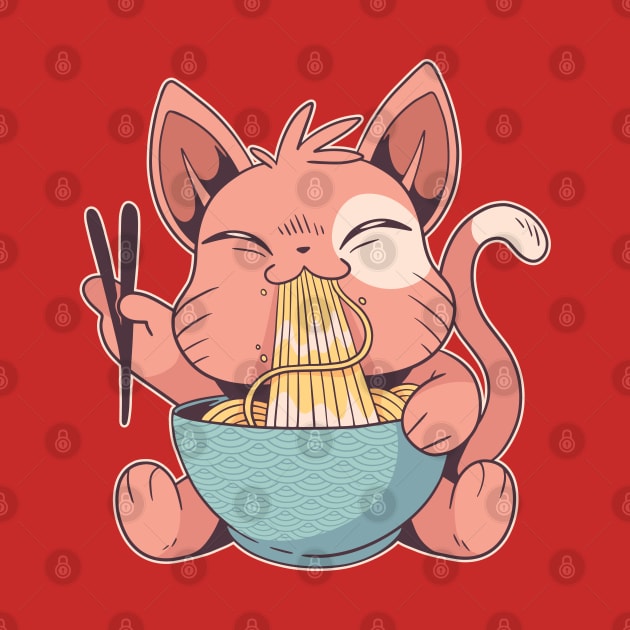 Cat eating ramen noodles by Dots & Patterns