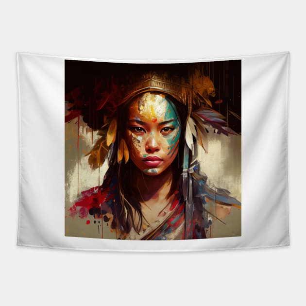 Powerful Asian Warrior Woman #3 Tapestry by Chromatic Fusion Studio