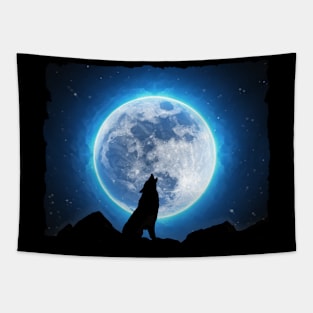 Wolf Howling At The Moon Tapestry