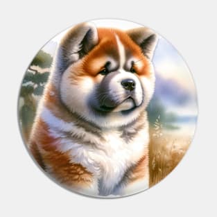 Watercolor Akita Puppies Painting - Cute Puppy Pin