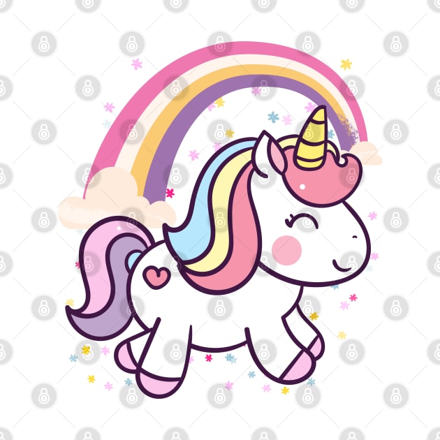 Cute Unicorn With Rainbow and Little Flowers by teezeedy
