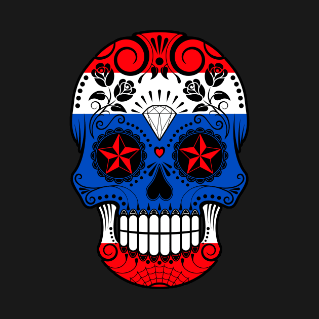 Thai Flag Sugar Skull with Roses by jeffbartels