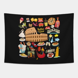 Italy Travel Icons Tapestry