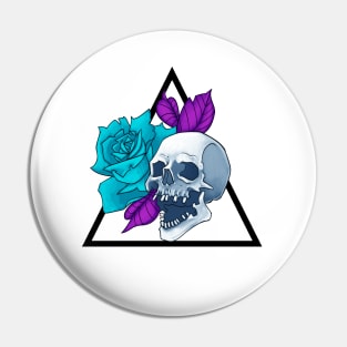 Skull Blue Rose Tattoo Style Pin