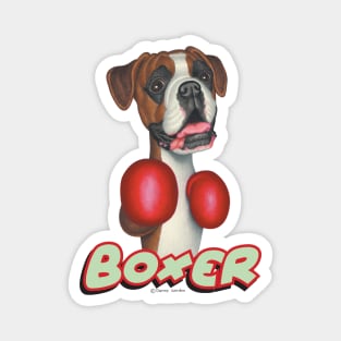 Cute Boxer Dog  wearing Boxing Gloves Magnet